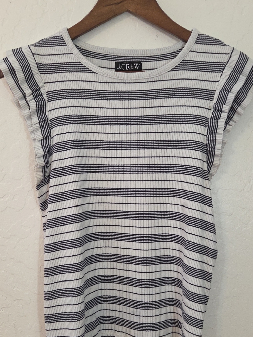 J. Crew White and Navy Ribbed Striped Tank Top